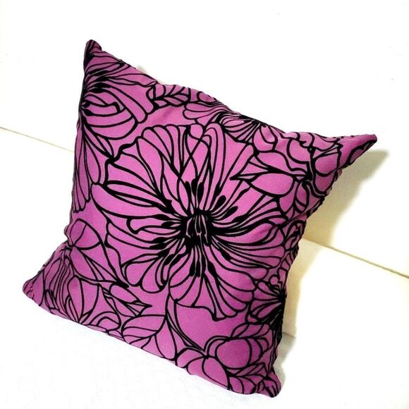 Purple Black Velvet Flowers Throw Pillow - Picture 1 of 7